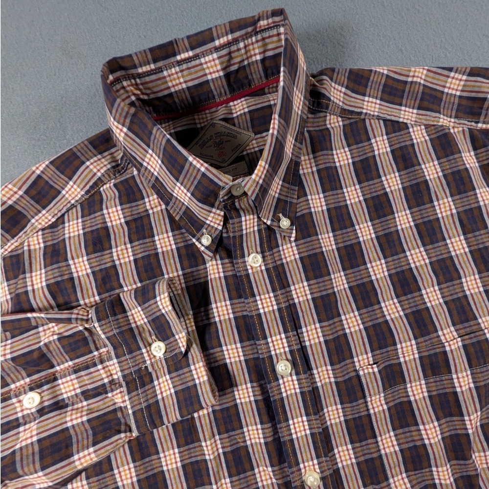 Bills Khakis Button Down Shirt Mens Large Classic Fit Brown Plaid Long Sleeve